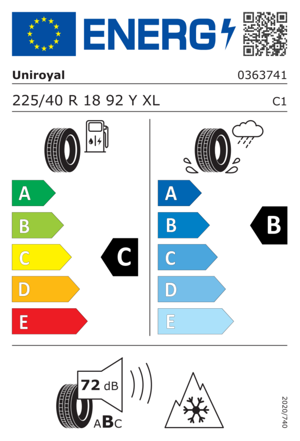 Étiquette UE 0363741 pour Uniroyal AllSeasonExpert 3 225/40 R18 92Y XL EV FR Uniroyal AllSeasonExpert 3 225/40 R18 92Y XL EV FR - Image 2